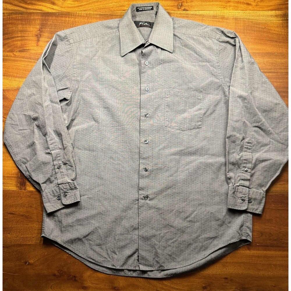 VTG FUBU The Collection Mens 16 - 34/35 Grey Patterned Dress Shirt Button Down